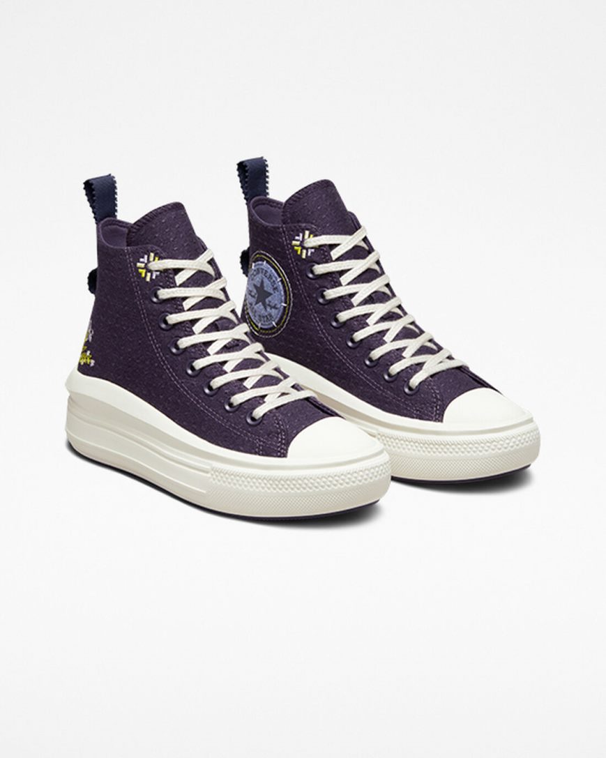 Pantofi Platforma Dama Converse Chuck Taylor All Star Move Autumn Embroidery Inalti Violet | RO VHFYP643